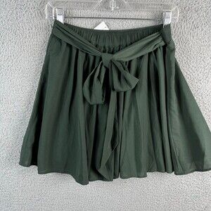 American Eagle Mini Skirt Women M Green Pull On Lined Elastic Waist Tie Back